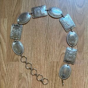 Vintage Silver Tone Concho Style Chain Belt | Adjustable 31–38”